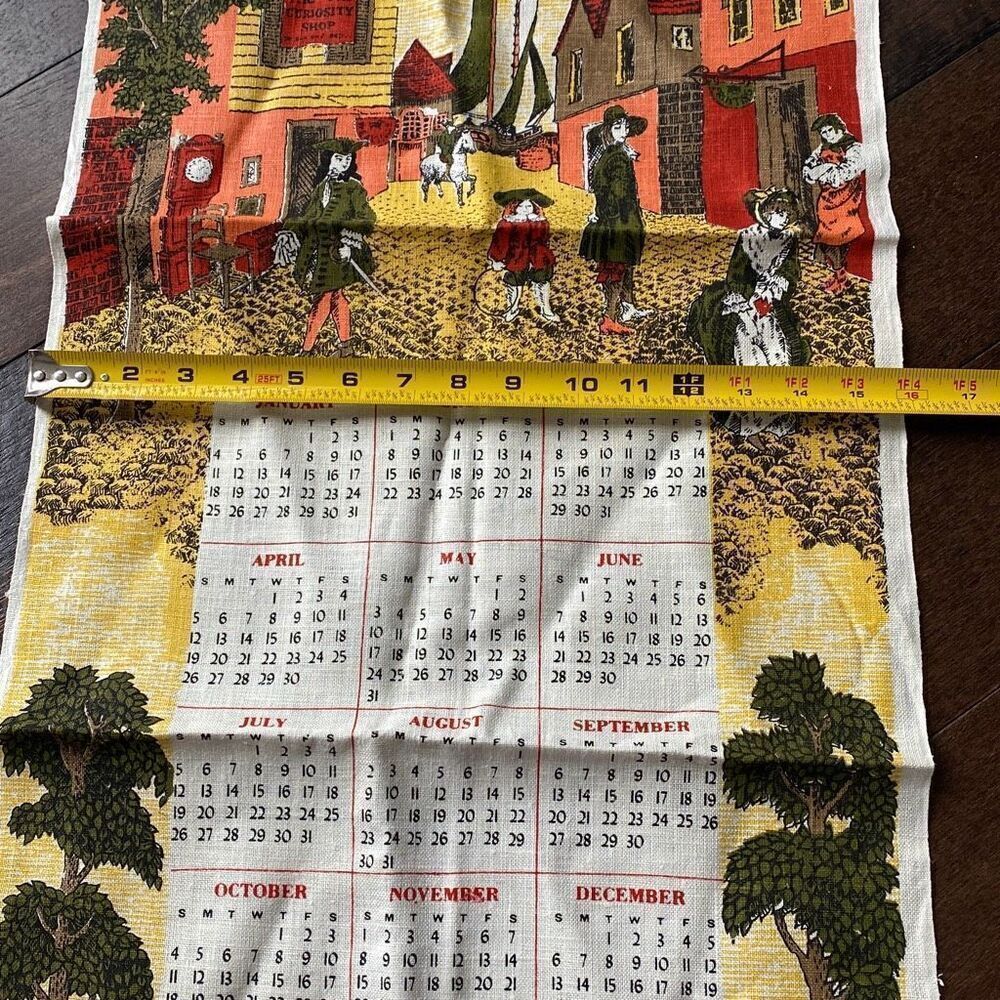 Vintage 1767 dish towel wall hanging calendar primitive farmhouse country - Picture 5 of 6